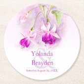 Bruiloft fuchsia waterverf kunst papier onderzette ronde kartonnen onderzetter (Voorkant)