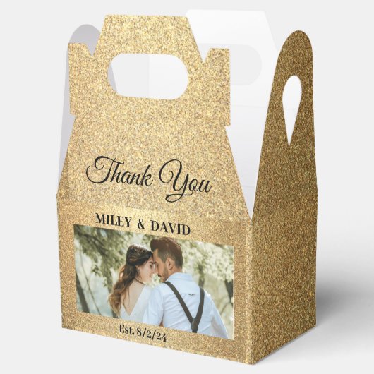 Bruiloft Gable Favor Box - Gouden Glitter Bedankdoosjes (Geopend)