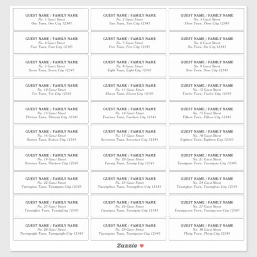 Bruiloft Gast Adres Label 30 Aparte Adressen (Vel)