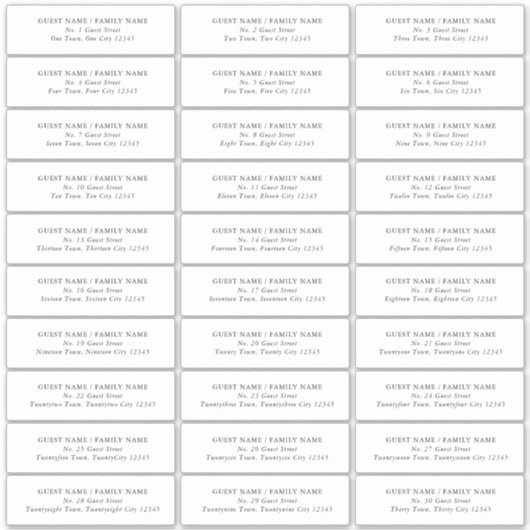 Bruiloft Gast Adres Label 30 verschillende adresse (Voorkant)