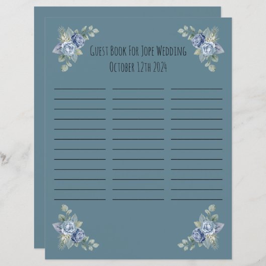 Bruiloft Gast Boek Blad (Voorkant / Achterkant)