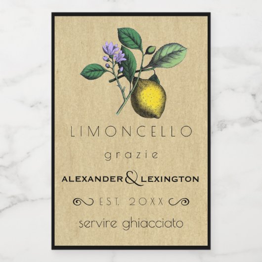 Bruiloft Gast Favor Limoncello DIY Voedselcontainer Etiket (Enkel label)