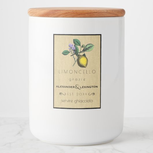 Bruiloft Gast Favor Limoncello DIY Voedselcontainer Etiket (Voorkant)