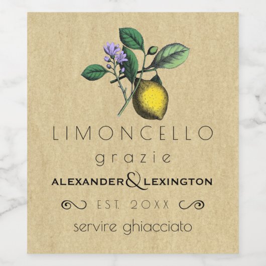 Bruiloft Gast Favor Limoncello  Label | Wijn Etiket (Enkel label)