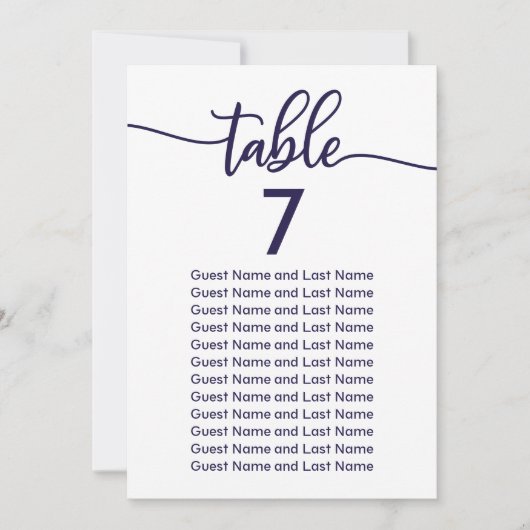 Bruiloft Gast Zitplaatsen Elegant Chique Navy Blau Kaart (Voorkant)