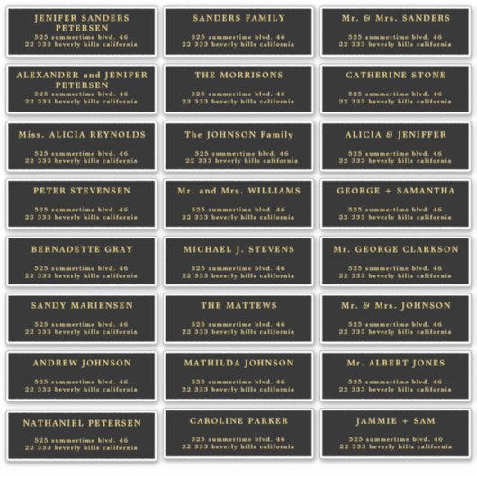 Bruiloft gasten 24 aangepaste zwarte adresetikette sticker (Voorkant)