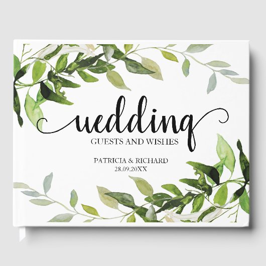 Bruiloft gasten en wensen Elegant groen Gastenboek (Voorkant)