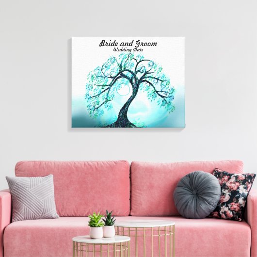 Bruiloft Gastenboek Alternatief Blauwe Boom van he Canvas Afdruk (Insitu (Woonkamer))