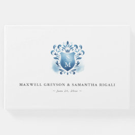 Bruiloft Gastenboek Blauw Monogrammed Crest