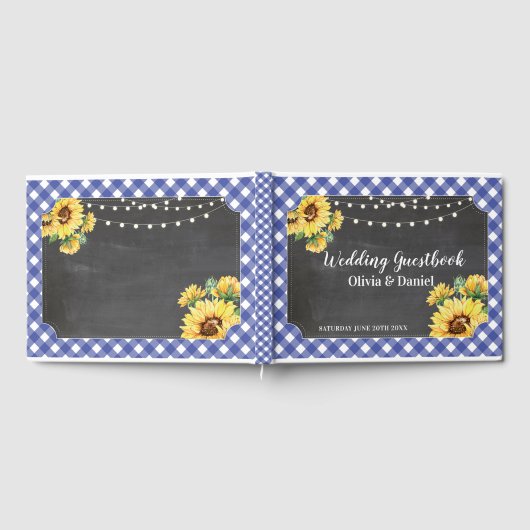 Bruiloft Gastenboek Bloemen Zonnebloem Marine Krij (Volledig)