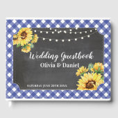 Bruiloft Gastenboek Bloemen Zonnebloem Marine Krij (Voorkant)