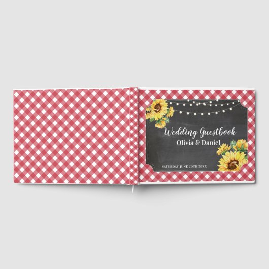Bruiloft Gastenboek Bloemen Zonnebloem Rood Wit (Volledig)