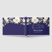 Bruiloft Gastenboek Bloemencrème Marine Elegant (Volledig)