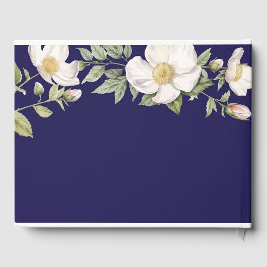 Bruiloft Gastenboek Bloemencrème Marine Elegant (Achterkant)