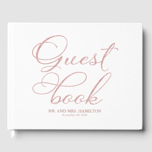 Bruiloft Gastenboek Elegant Roos Gouden Kalligrafi (Voorkant)