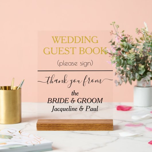 Bruiloft Gastenboek Gouden Witte NAMEN Acryl Bord (Huwelijk)