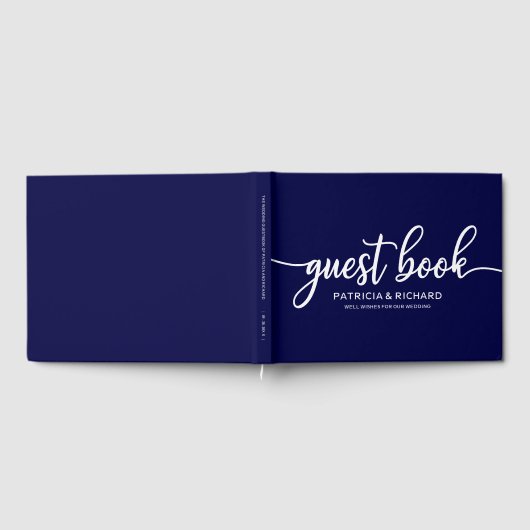 Bruiloft Gastenboek Marine Blauw Chique Kalligrafi (Volledig)