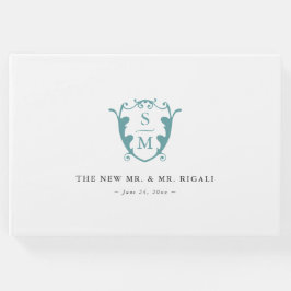 Bruiloft Gastenboek Monogram Crest Turquoise