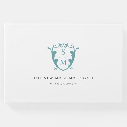 Bruiloft Gastenboek Monogram Crest Turquoise (Voorkant)