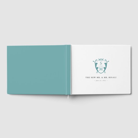 Bruiloft Gastenboek Monogram Crest Turquoise (Volledig)