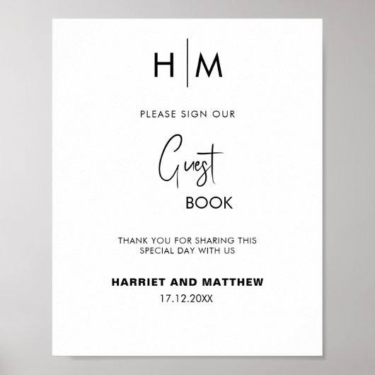 Bruiloft gastenboek monogram gastenboek diy poster (Voorkant)
