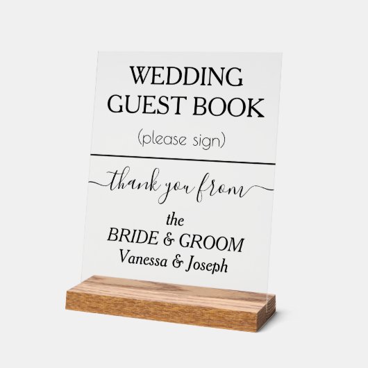 Bruiloft Gastenboek NAMEN Zwart Wissen Acryl Bord (Hoek)