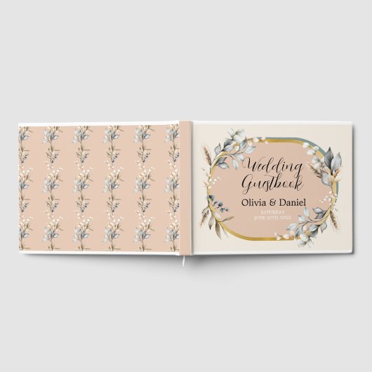 Bruiloft Gastenboek Neutrals Katoenen Perzikblader (Volledig)