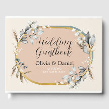 Bruiloft Gastenboek Neutrals Katoenen Perzikblader