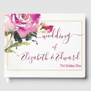 Bruiloft Gastenboek - Roze Rose Aquarel Goud
