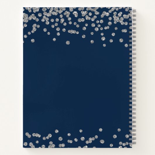 Bruiloft Gastenboek Silver Glitter Confetti Navy Notitieboek (Achterkant)