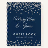 Bruiloft Gastenboek Silver Glitter Confetti Navy Notitieboek (Voorkant)