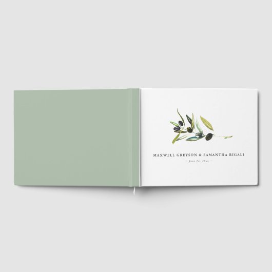 Bruiloft Gastenboek Waterverf Botanische Olijf (Volledig)