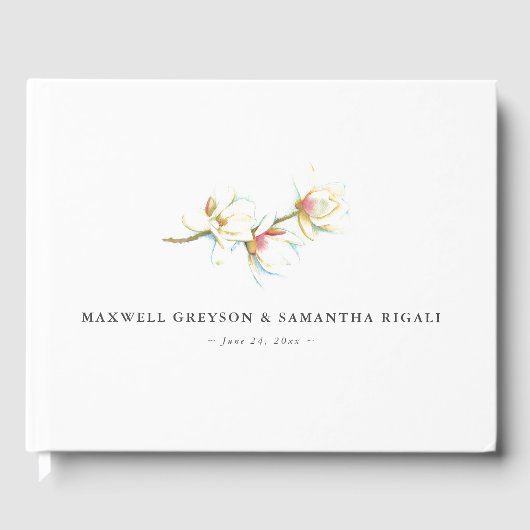 Bruiloft Gastenboek Witte Magnolia Bloemen (Voorkant)