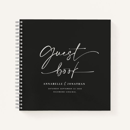 Bruiloft gastenboek zwart minimaal modern notitieboek (Voorkant)