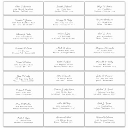 Bruiloft Gastnamen Adres Elegant Zwart Script Sticker (Voorkant)