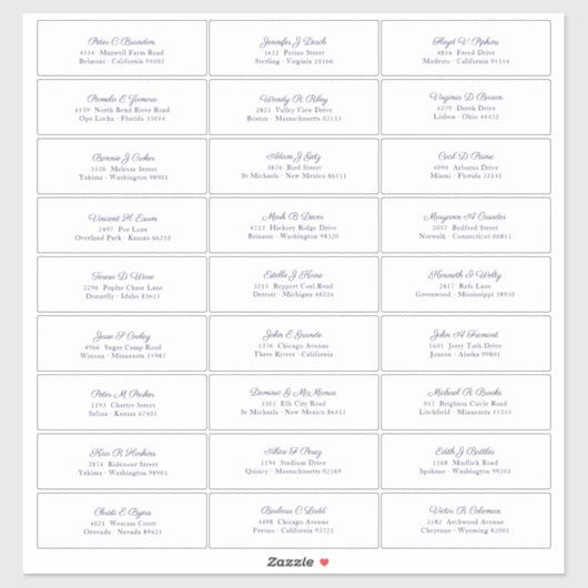 Bruiloft Gastnamen Adres Marine Blauw Script Sticker (Vel)