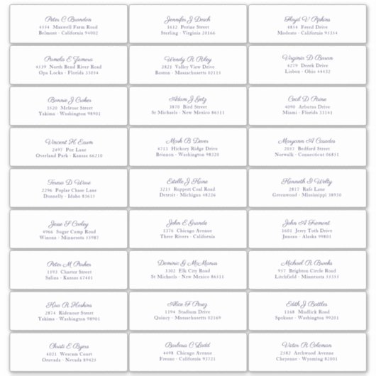 Bruiloft Gastnamen Adres Marine Blauw Script Sticker (Voorkant)