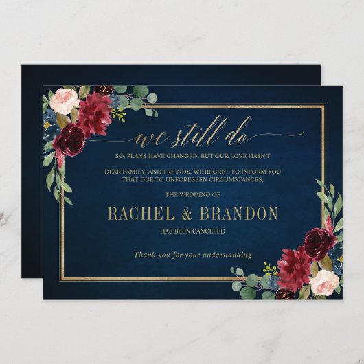 Bruiloft geannuleerd uitgesteld plannen gewijzigd  kaart (Voorkant / Achterkant)