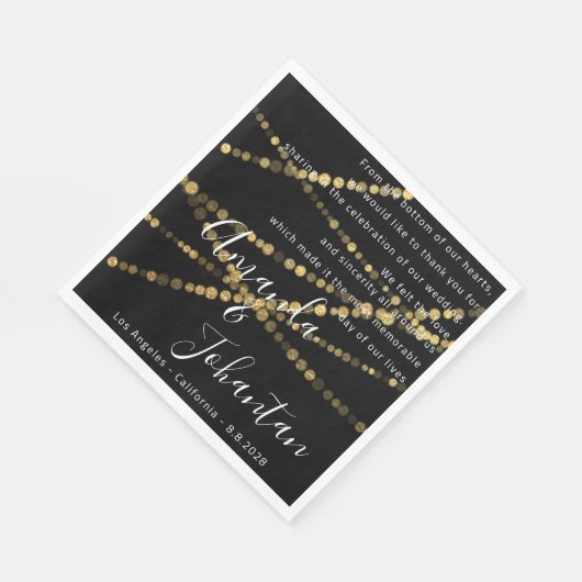 Bruiloft Gedicht Dank Bloemen Gouden Naam Datum Zw Servet (Hoek)