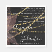 Bruiloft Gedicht Dank Bloemen Gouden Naam Roos Zwa Servet (Voorkant)