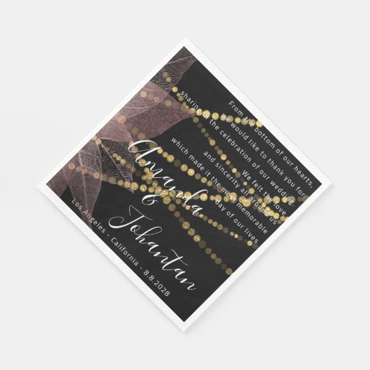 Bruiloft Gedicht Dank Bloemen Gouden Naam Roos Zwa Servet (Hoek)