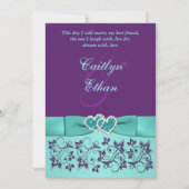 Bruiloft | GEDRUKTE BOOG Aqua, Paarse | Bloemen Kaart (Voorkant)