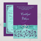 Bruiloft | GEDRUKTE BOOG Aqua, Paarse | Bloemen Kaart (Voorkant / Achterkant)