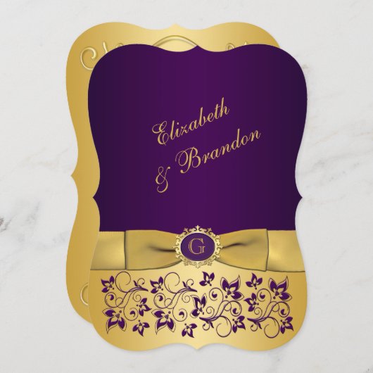 Bruiloft | GEDRUKTE STRIK | Paarse en gouden | Blo Kaart (Voorkant / Achterkant)