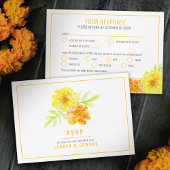 Bruiloft geel goudsbloem bloemen hand waterverf RSVP kaartje