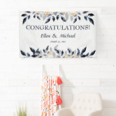 Bruiloft gefeliciteerd Banner Elegant Blauw Goud (Insitu)