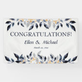 Bruiloft gefeliciteerd Banner Elegant Blauw Goud (Horizontaal)