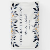 Bruiloft gefeliciteerd Banner Elegant Blauw Goud (Verticaal)