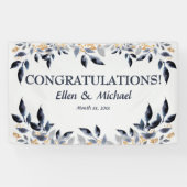 Bruiloft gefeliciteerd Banner Elegant Blauw Goud (Horizontaal)