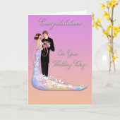 Bruiloft gefeliciteerd getrouwd paar tekening kaart (Gele Bloem)